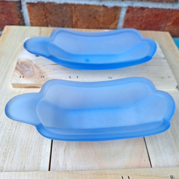 Blue Glass Banana Split Dishes Vintage Frosted Glass Dessert Set of 2 Dad Gifts - Picture 1 of 15